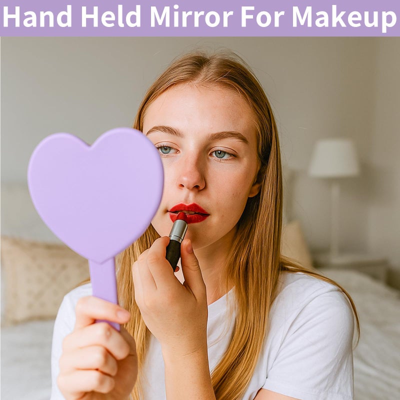 TBWHL Heart-Shaped Travel Handheld Mirror, Cosmetic Hand Mirror with Handle, Cute Hand held Mirror for Shaving Single-Sided Portable Travel Vanity Mirror for Men & Women (Purple, 1Pack) - Image 5